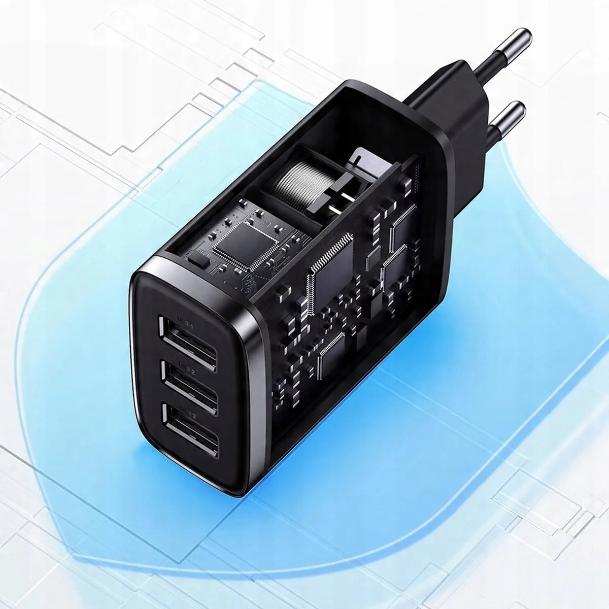 BASEUS greitasis telefono ir planšetės įkroviklis, 3 × USB, 17 W, 3,4 A, maitinimo adapteris, skirtas Qi