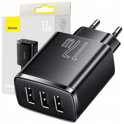 BASEUS greitasis telefono ir planšetės įkroviklis, 3 × USB, 17 W, 3,4 A, maitinimo adapteris, skirtas Qi
