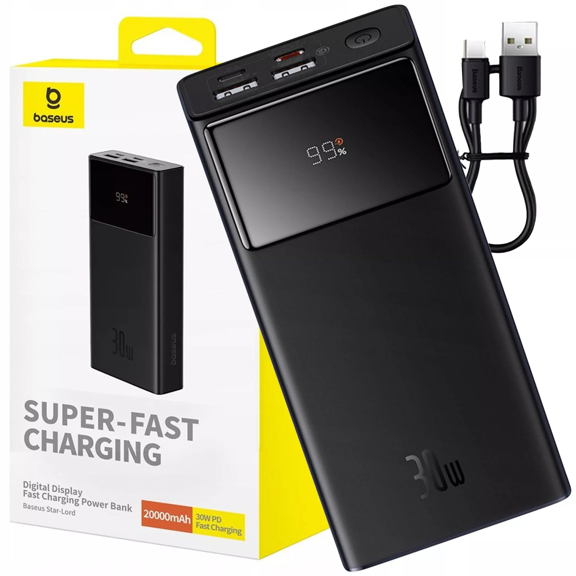 BASEUS išorinė baterija 20000 mAh 30W su greituoju įkrovimu USB-A USB-C STAR LORD