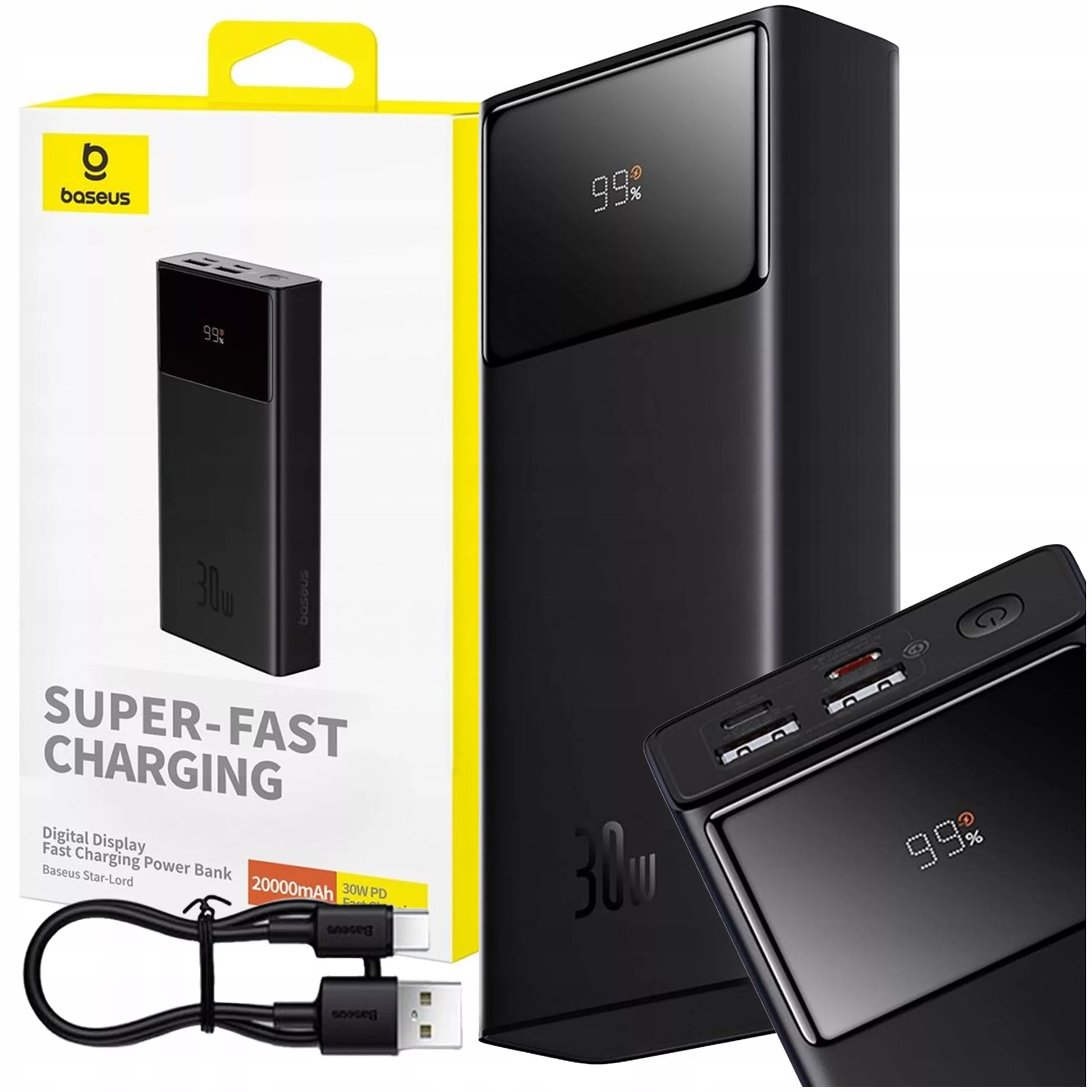 BASEUS išorinė baterija 20000 mAh 30W su greituoju įkrovimu USB-A USB-C STAR LORD