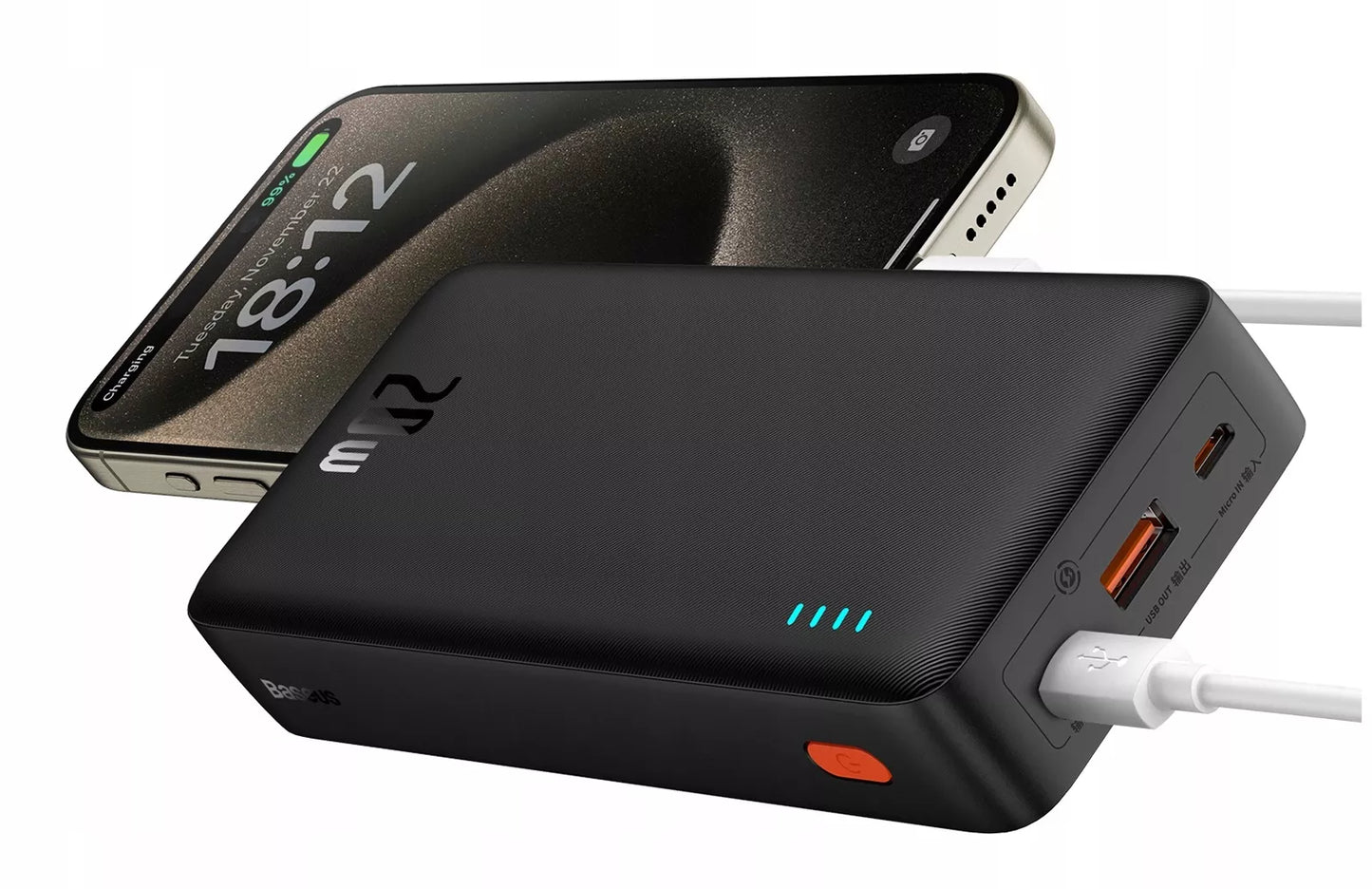 BASEUS išorinė baterija (power bank) su greitu įkrovimu 20000mAh 20W USB-C USB-A su laidu