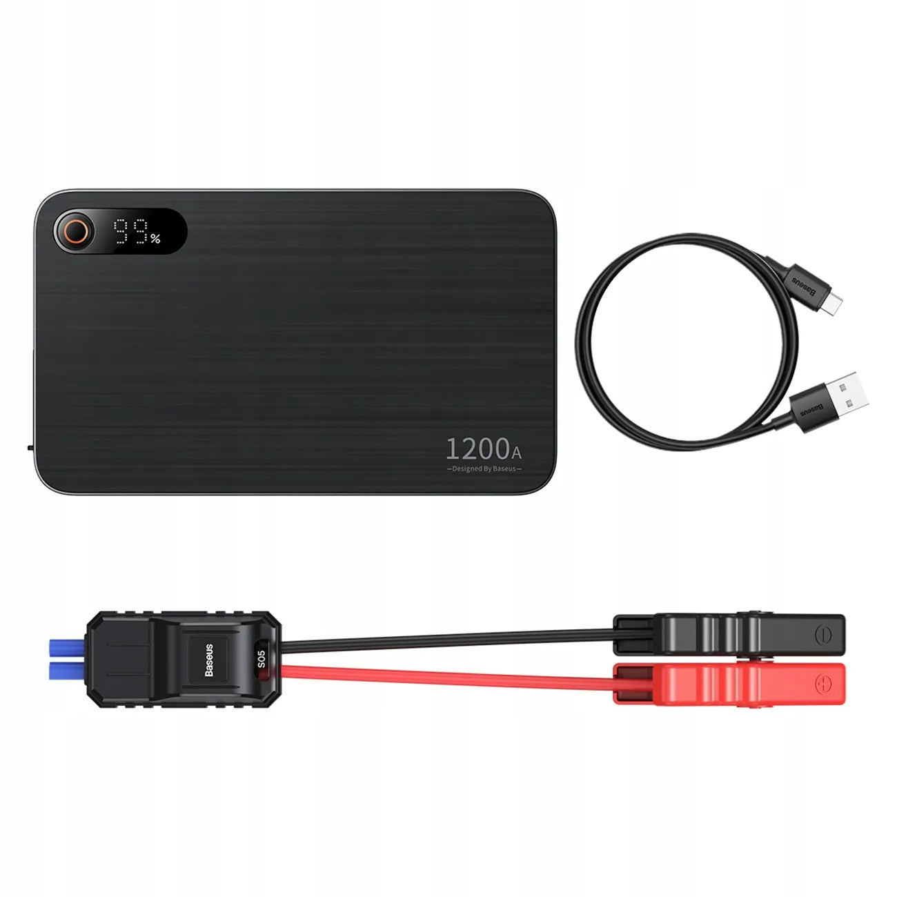 Baseus „Jump Starter“ 3-viename 1200A išorinė baterija 7200mAh LED žibintuvėlis juodas