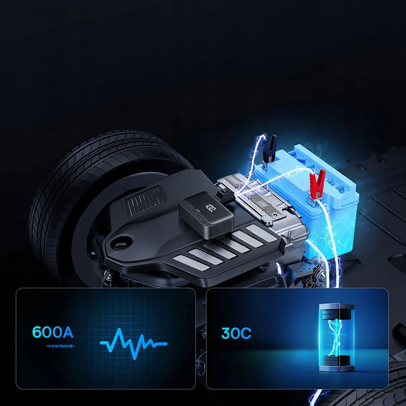 BASEUS JUMP STARTER 600A automobilio užvedimo įrenginys, powerbankas 6000 mAh, kompresorius