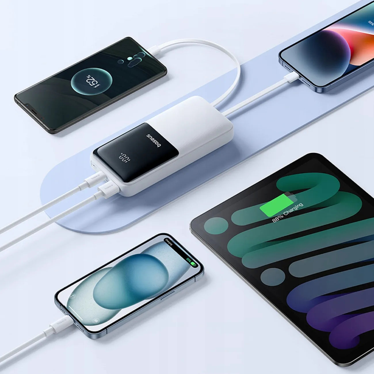 BASEUS Lipow powerbankas 20000 mAh, 22,5 W, USB-C, USB, su integruotais USB-C ir Lightning laidais
