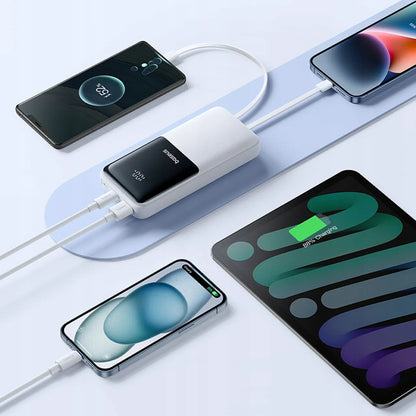 BASEUS Lipow powerbankas 20000 mAh, 22,5 W, USB-C, USB, su integruotais USB-C ir Lightning laidais