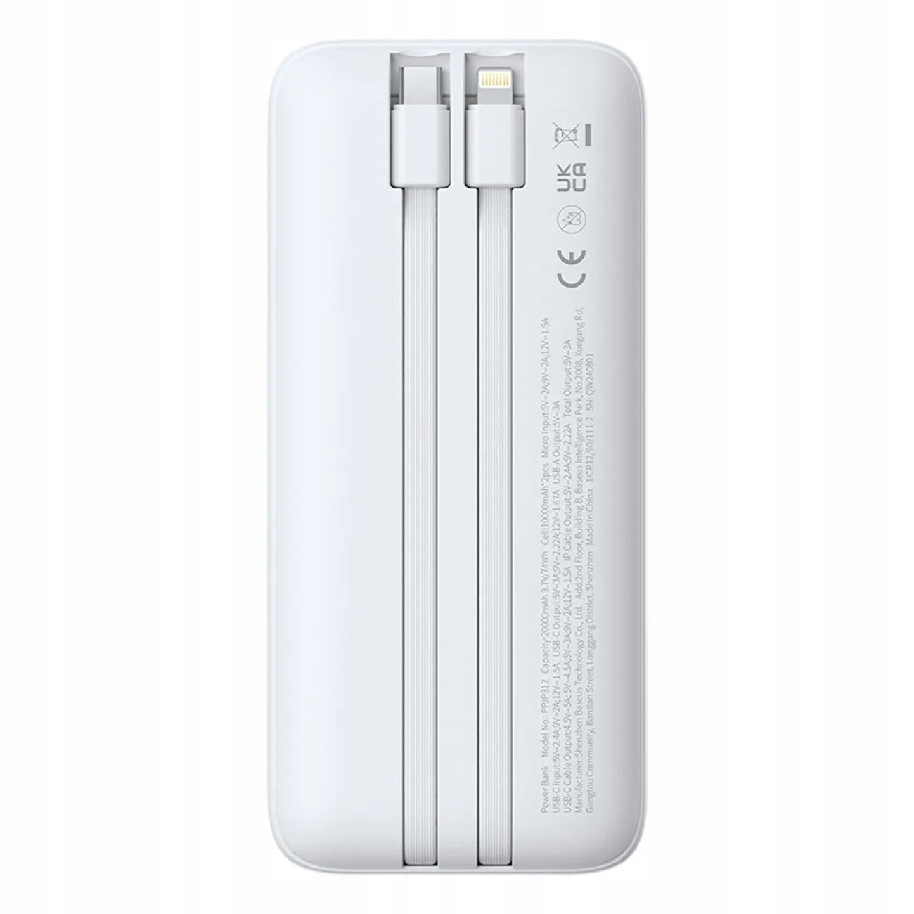 BASEUS Lipow powerbankas 20000 mAh, 22,5 W, USB-C, USB, su integruotais USB-C ir Lightning laidais