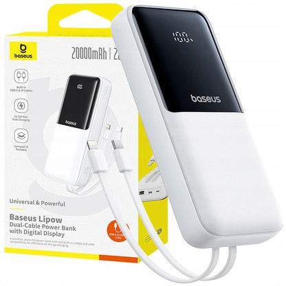 BASEUS Lipow powerbankas 20000 mAh, 22,5 W, USB-C, USB, su integruotais USB-C ir Lightning laidais
