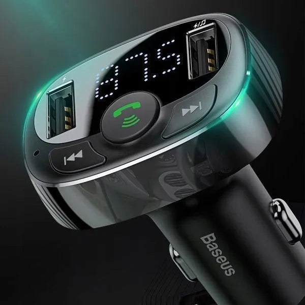Baseus S-09A FM siųstuvas Bluetooth 2xUSB microSD įkroviklis LCD ekranas