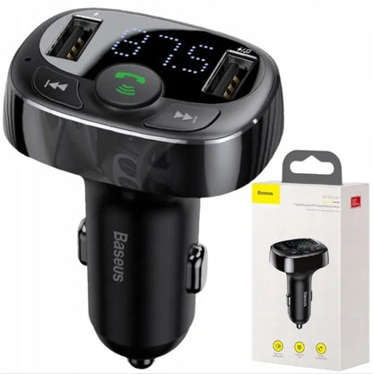 Baseus S-09A FM siųstuvas Bluetooth 2xUSB microSD įkroviklis LCD ekranas