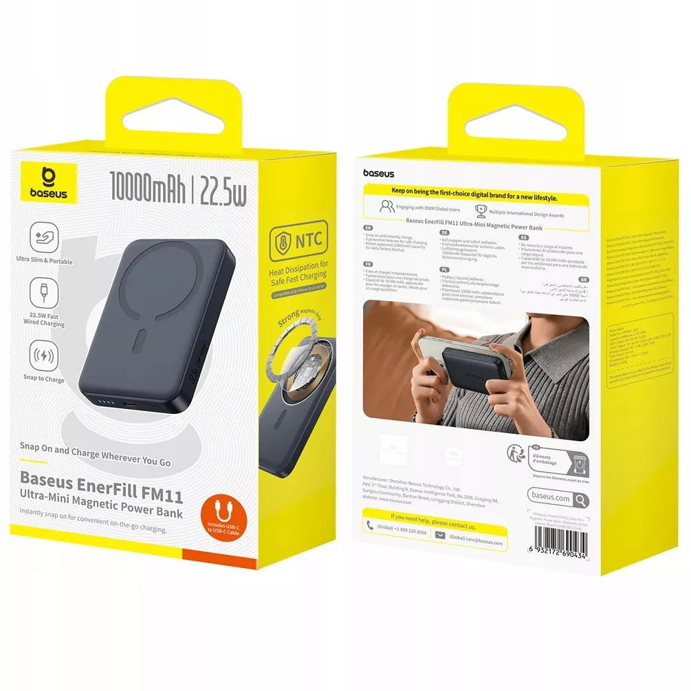 BASEUS spartus išorinis akumuliatorius, indukcinis įkrovimas 10000mAh, PD 22.5W, USB-C, QC