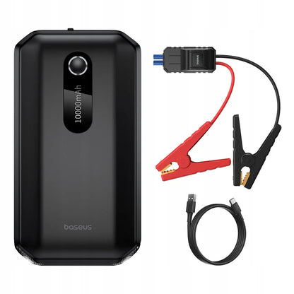 Baseus Super Energy Air automobilinis užvedimo įrenginys 3-in-1 10000mAh 1000A su LED žibintuvėliu ir power banku, juodas