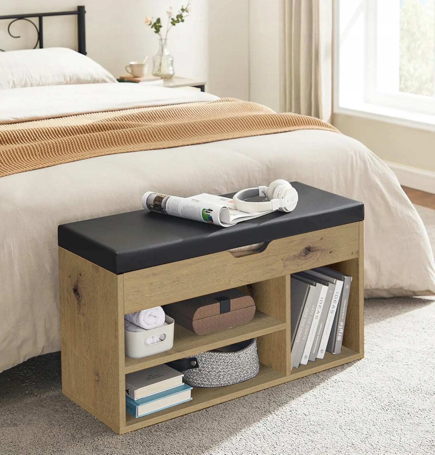 Batinų spintelė artisan su sėdyne, daiktadėže ir stalčiumi loft stiliaus