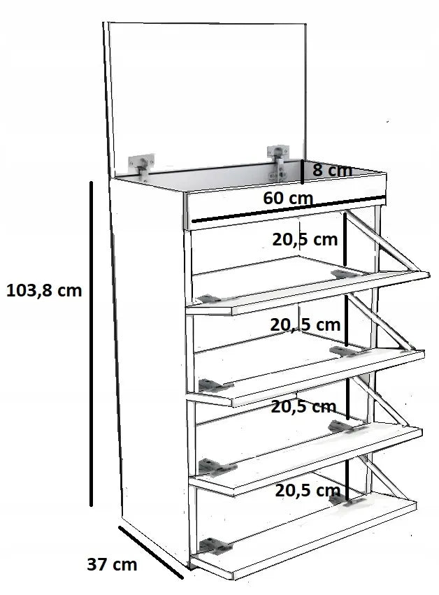 Batus spintelė FIGARO juoda 60cm batų lentyna prieškambariui su raktų dėtuve