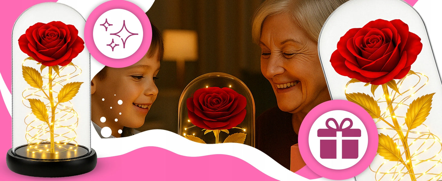 AMŽINA RAUDONA RAUDONA ROŽĖ STIKLINĖJE, ŠVIEČIANTI LED, DOVANA Valentino dienai, Moters dienai