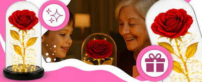 AMŽINA RAUDONA RAUDONA ROŽĖ STIKLINĖJE, ŠVIEČIANTI LED, DOVANA Valentino dienai, Moters dienai