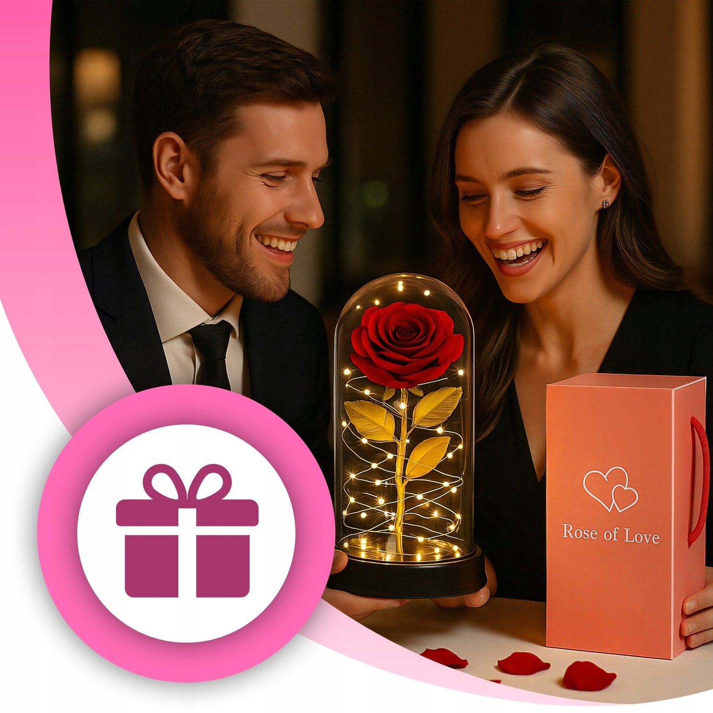 AMŽINA RAUDONA RAUDONA ROŽĖ STIKLINĖJE, ŠVIEČIANTI LED, DOVANA Valentino dienai, Moters dienai