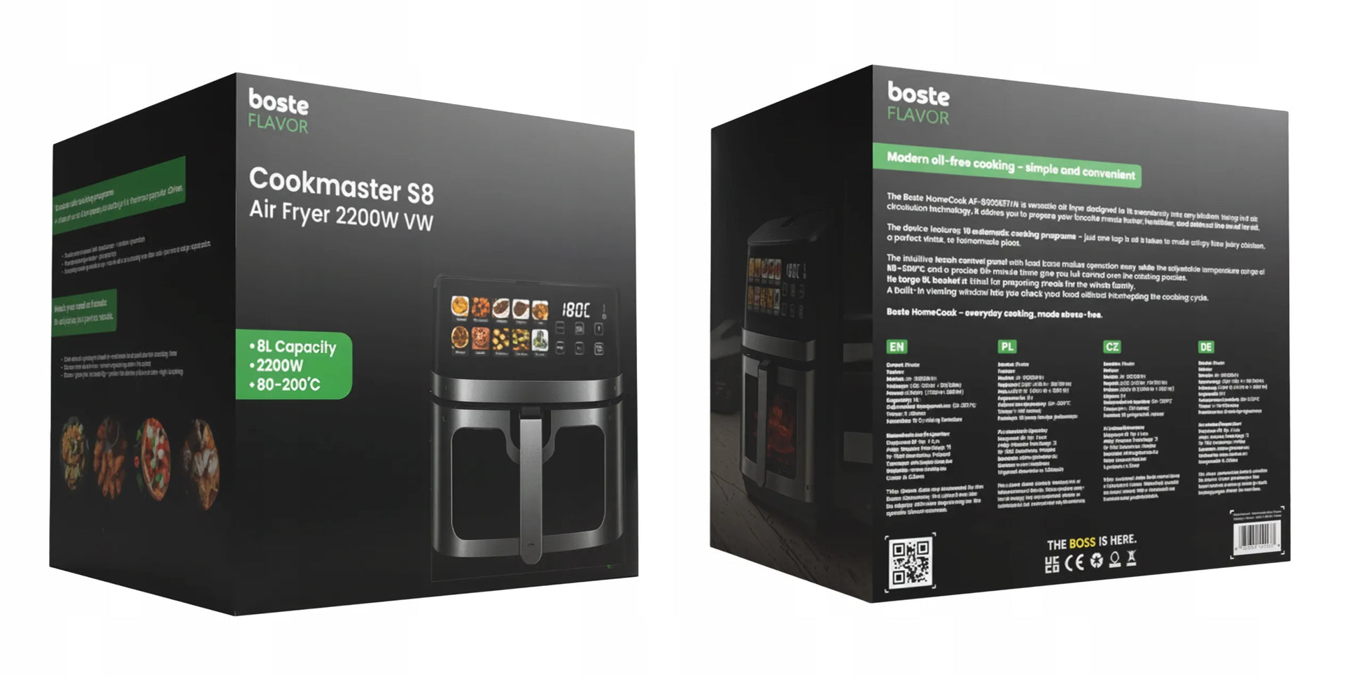 Bealiejė karšto oro gruzdintuvė Boste Airfryer Cookmaster S8, 10 programų, 8 l, 2200 W, 2 kaitinimo elementai