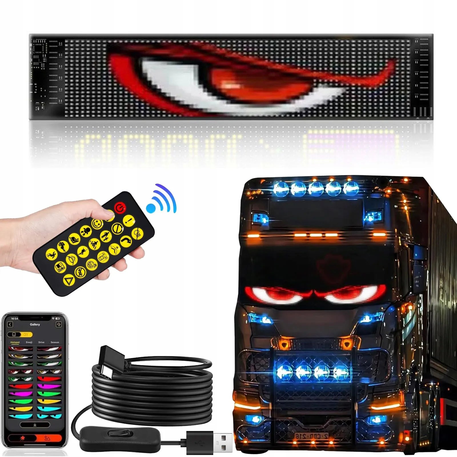 Automobilio LED juostos žibintai, velnio akys, sunkvežimiui TIR, rinkinys