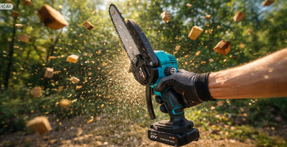 Belaidė akumuliatorinė grandininė šakų pjovimo mašina 1000W 8" 6" 2x 21V akumuliatoriai