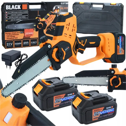 Belaidė grandininė pjūklas Black 20 cm, 21 V, 2 x 4 Ah su automatiniu tepimu