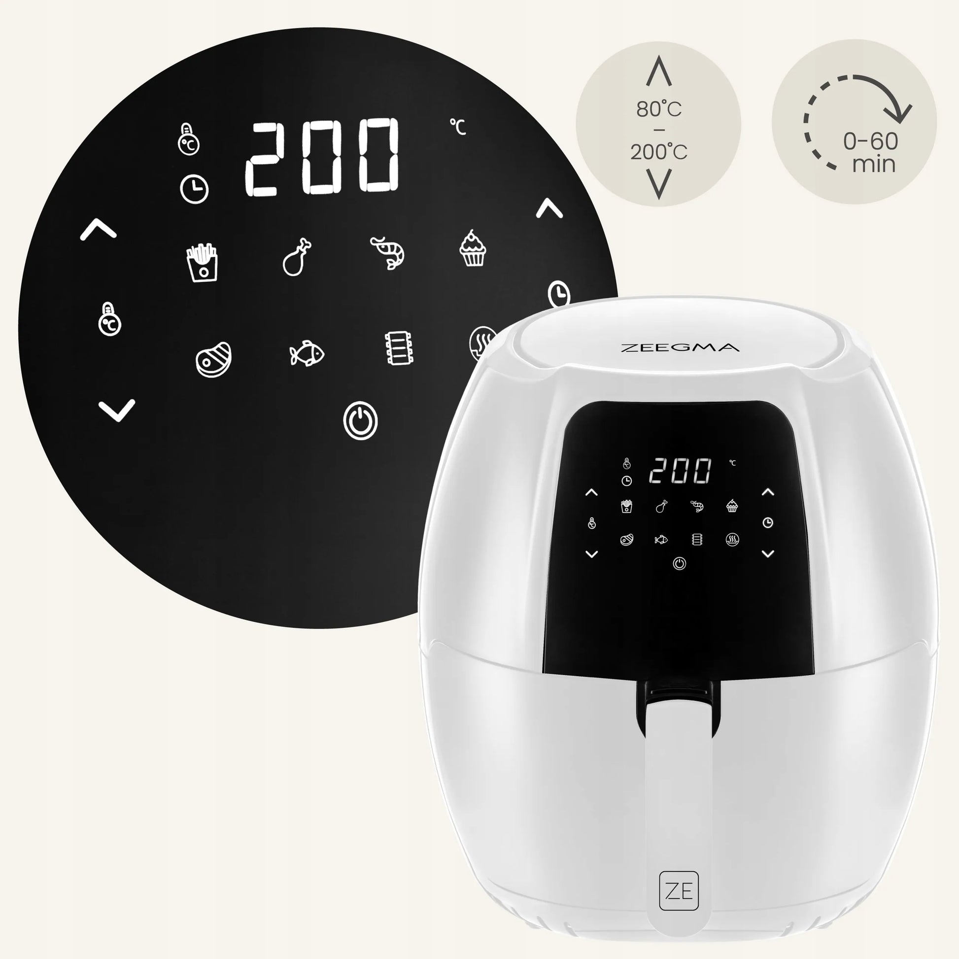 Belaidė gruzdintuvė Zeegma Knapper Grand White 7,7 l, 1800 W