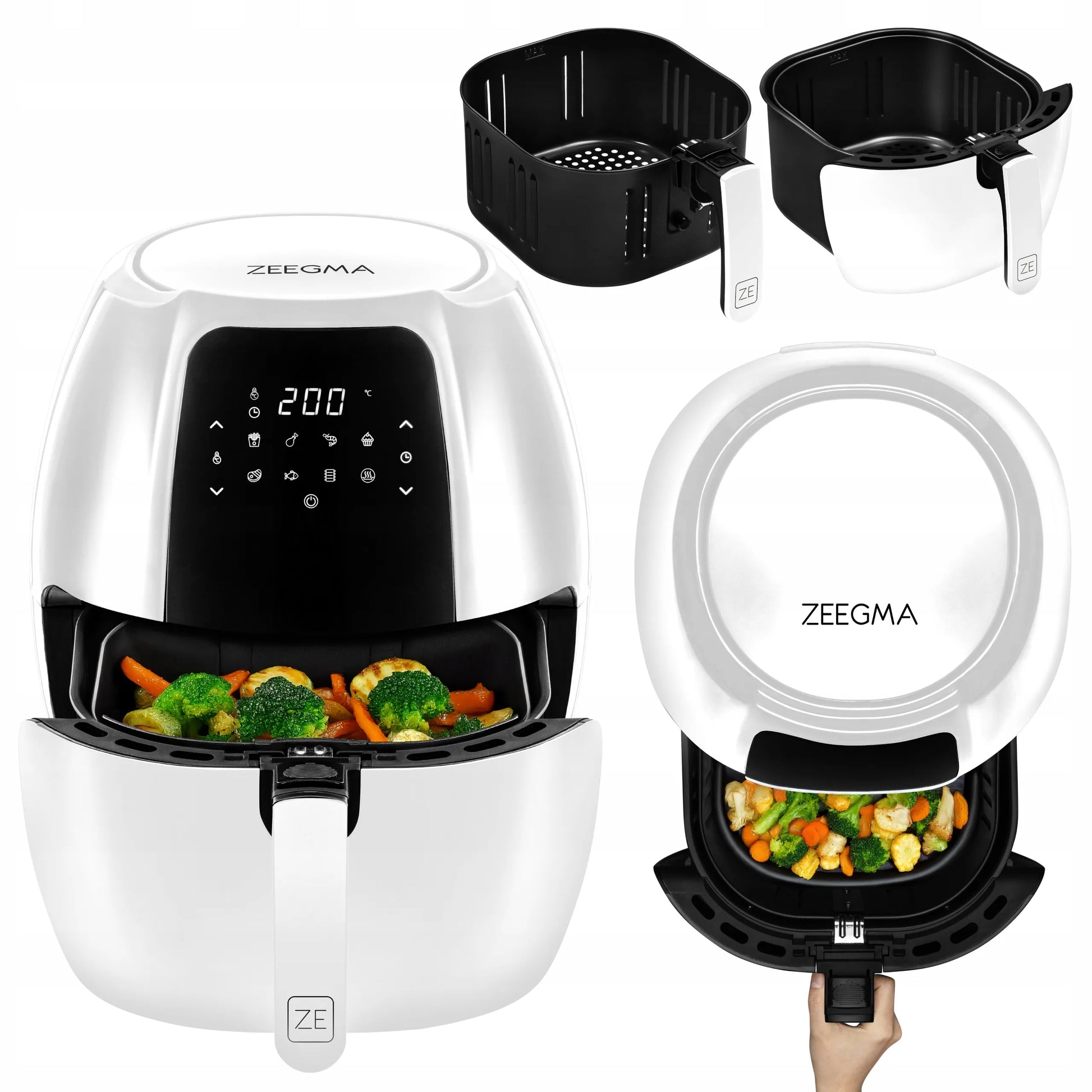 Belaidė gruzdintuvė Zeegma Knapper Grand White 7,7 l, 1800 W
