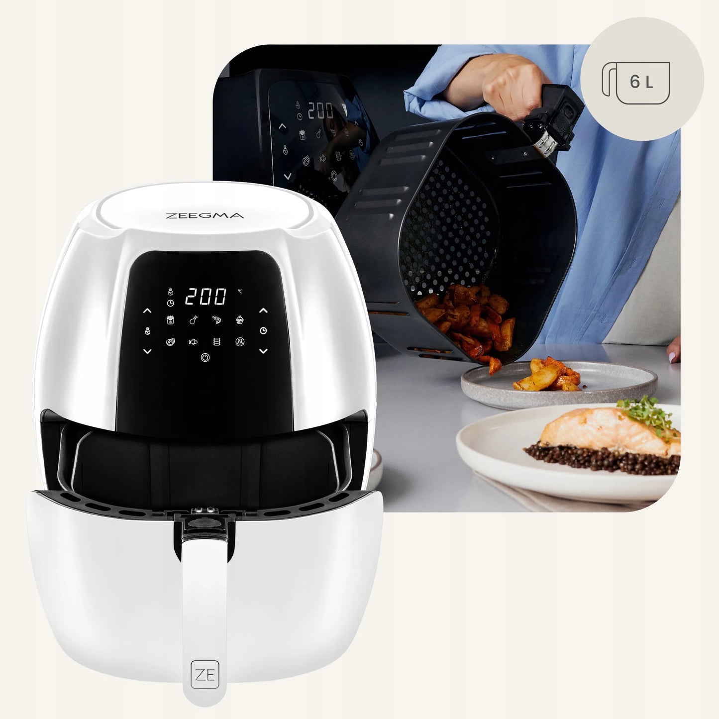 Belaidė gruzdintuvė Zeegma Knapper Grand White 7,7 l, 1800 W