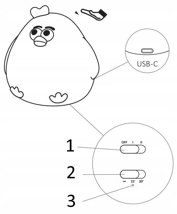 Belaidė LED naktinė stalinė lempa vaikams VIŠTA su USB laidu Ecolight