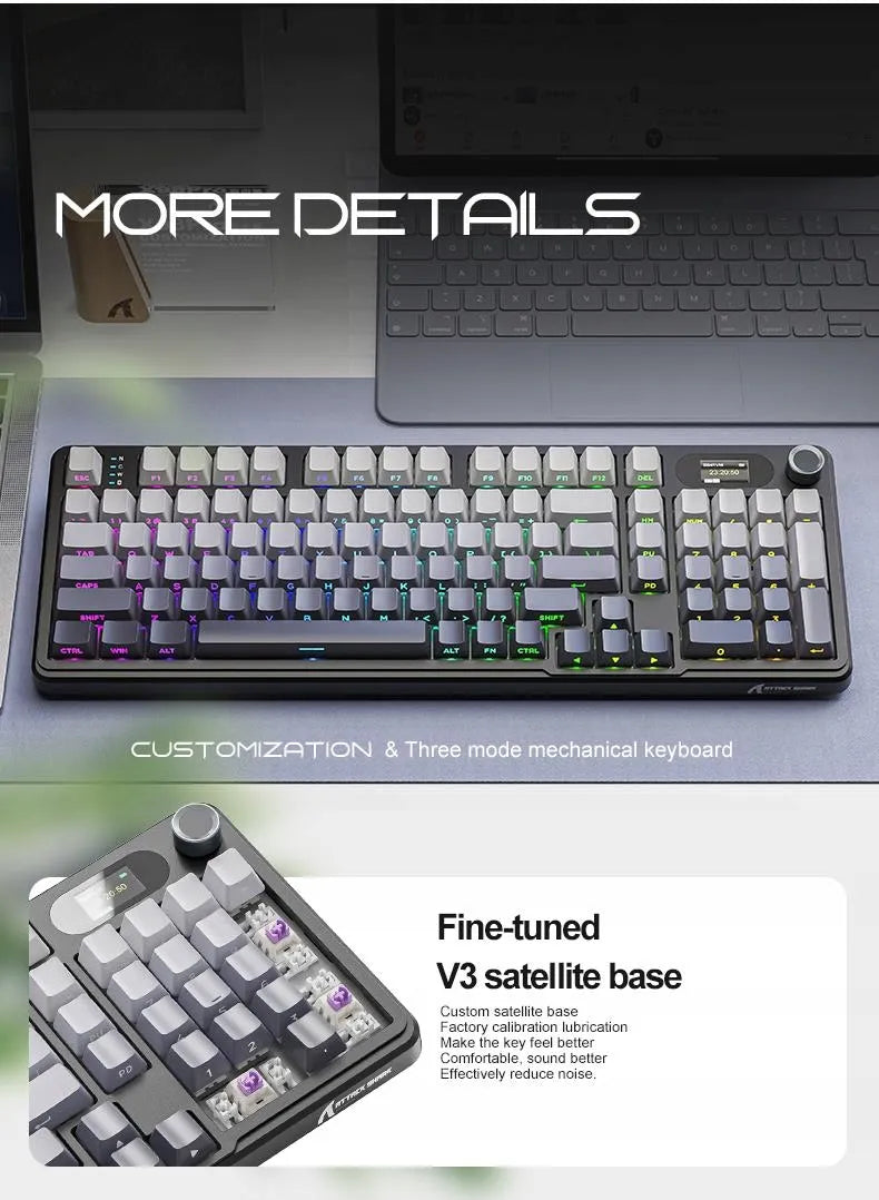 Belaidė mechaninė klaviatūra Attack Shark X98PRO su pilno dydžio išdėstymu