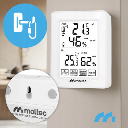 Belaidė meteorologinė stotelė Maltec Daily600M su termometru, higrometru ir išoriniu jutikliu