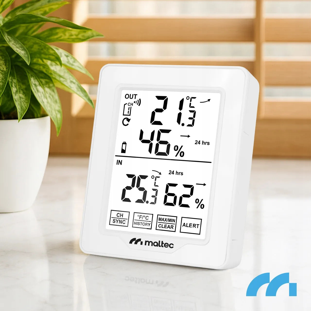 Belaidė meteorologinė stotelė Maltec Daily600M su termometru, higrometru ir išoriniu jutikliu