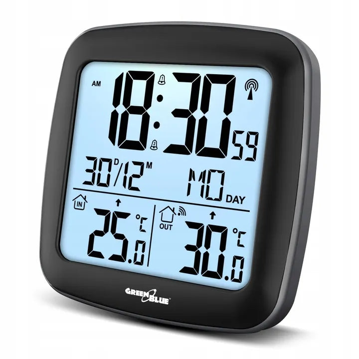 Belaidė meteorologinė stotis GreenBlue GB542 su DCF laikrodžiu, termometru ir žadintuvu