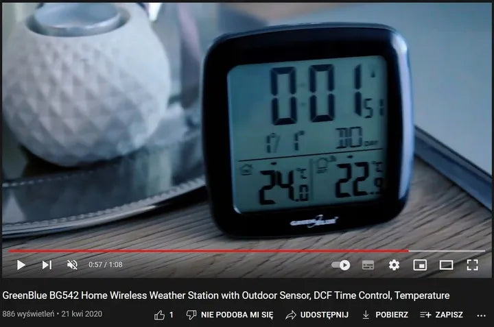 Belaidė meteorologinė stotis GreenBlue GB542 su DCF laikrodžiu, termometru ir žadintuvu