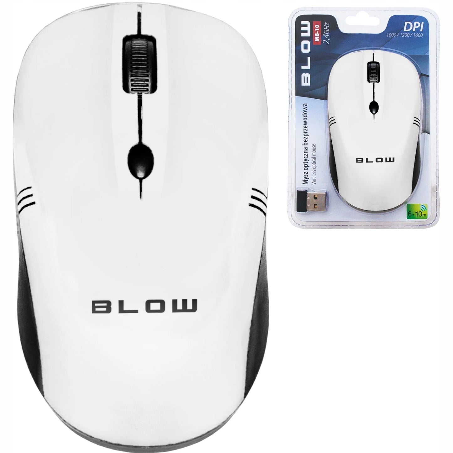 Belaidė optinė kompiuterio pelė Blow MB-10, USB, balta, 1600 DPI