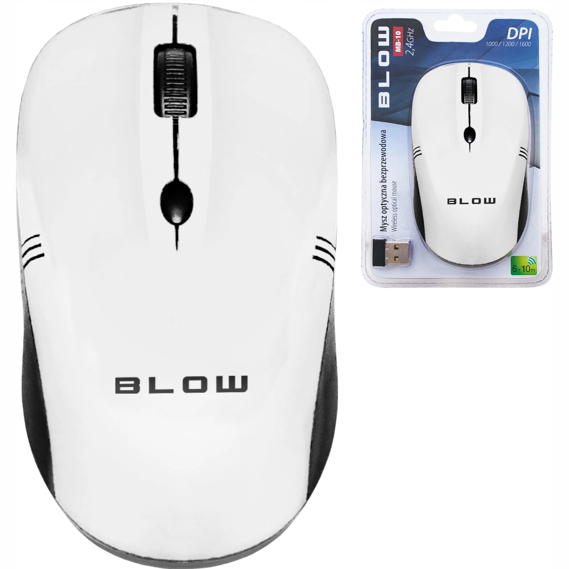 Belaidė optinė kompiuterio pelė Blow MB-10, USB, balta, 1600 DPI