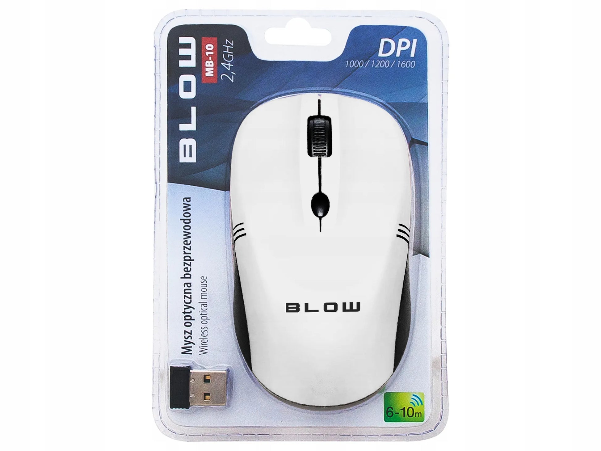 Belaidė optinė kompiuterio pelė Blow MB-10, USB, balta, 1600 DPI