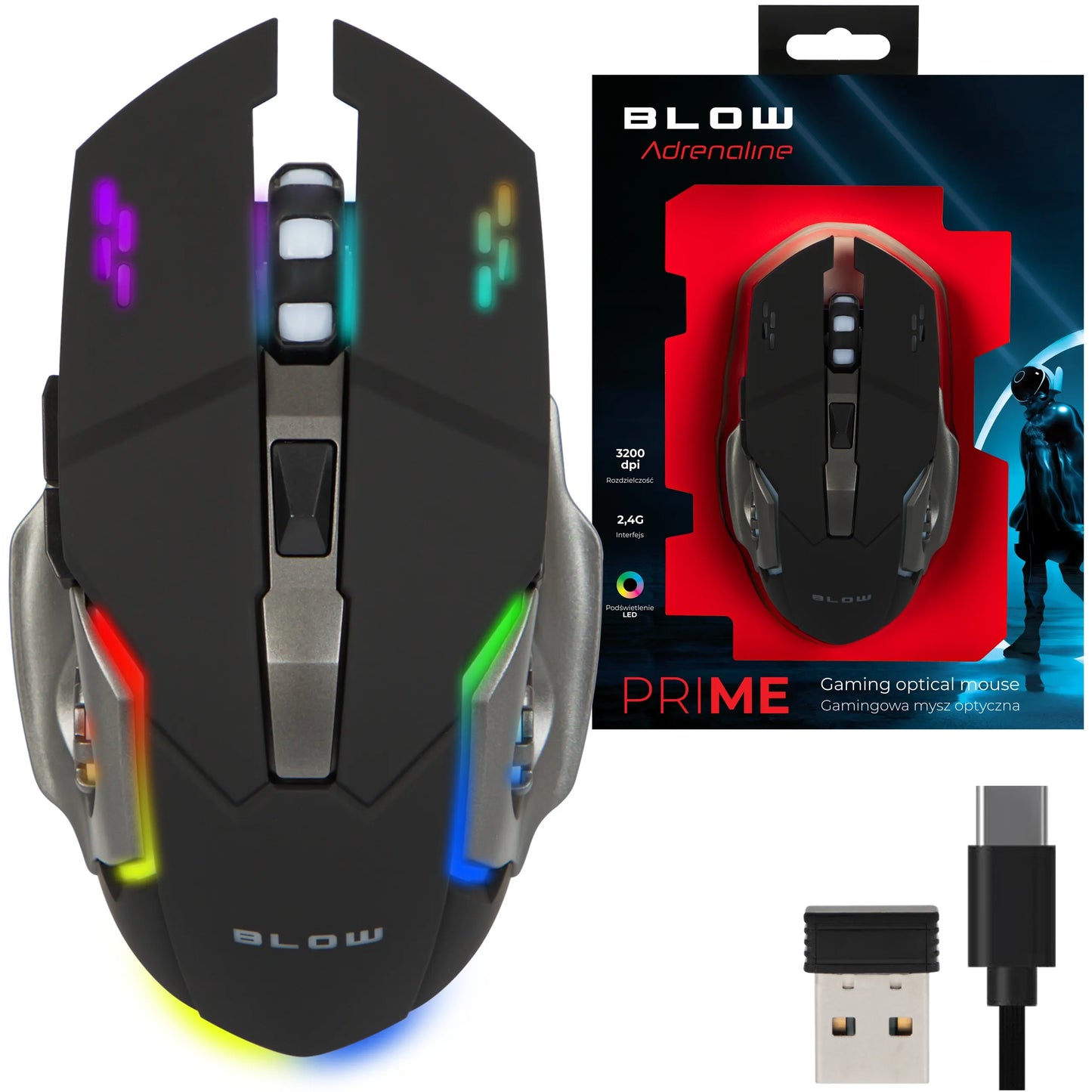 Belaidė optinė žaidimų pelė USB nešiojamajam kompiuteriui 2,4 GHz juoda