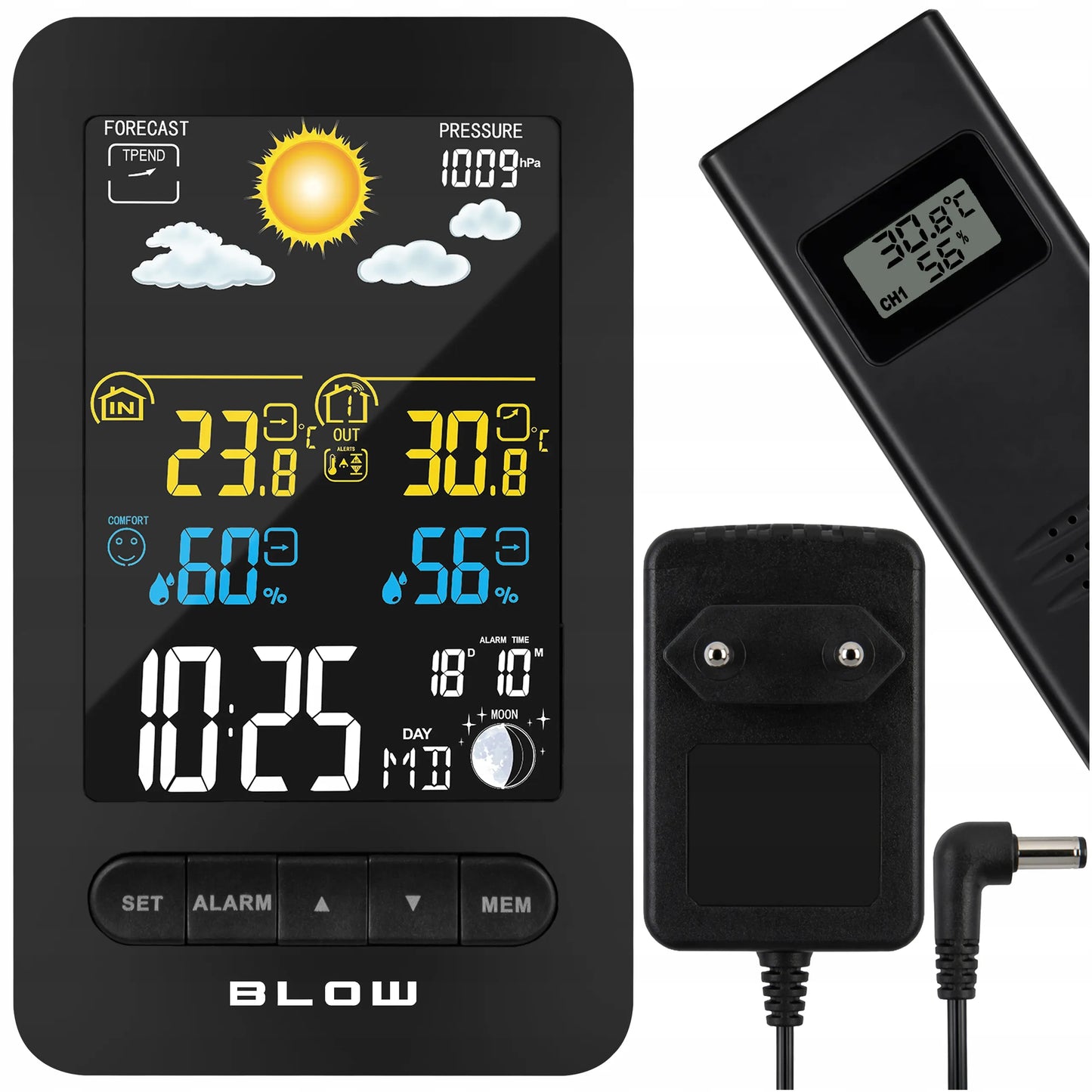 Belaidė orų stotelė BLOW WS107 su termometru, higrometru, barometru ir LED ekranu