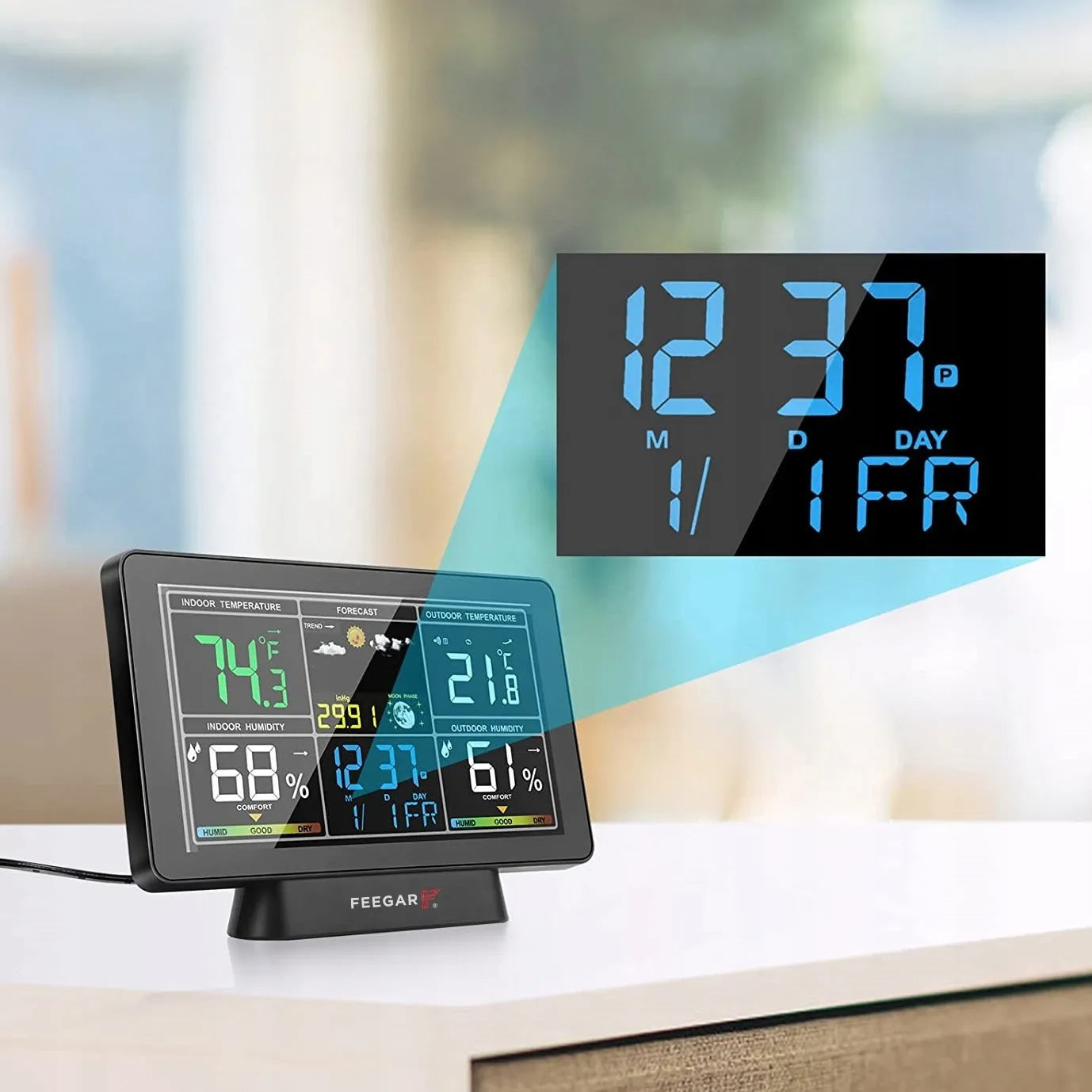 Belaidė orų stotelė Feegar LCD 7,5" Barometras Termometras