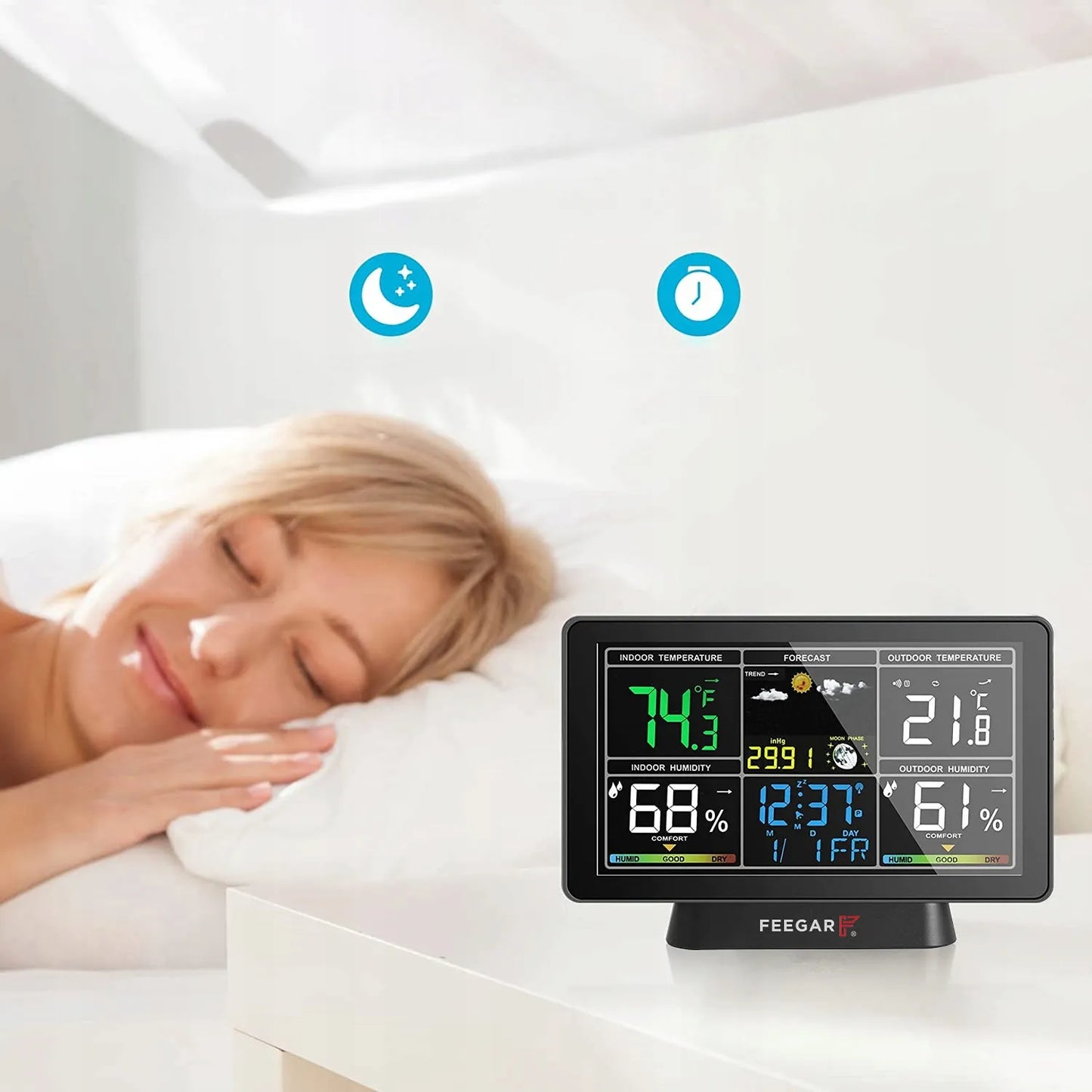 Belaidė orų stotelė Feegar LCD 7,5" Barometras Termometras
