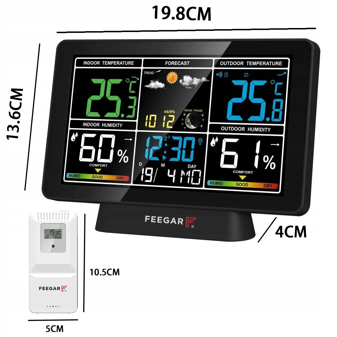 Belaidė orų stotelė Feegar LCD 7,5" Barometras Termometras