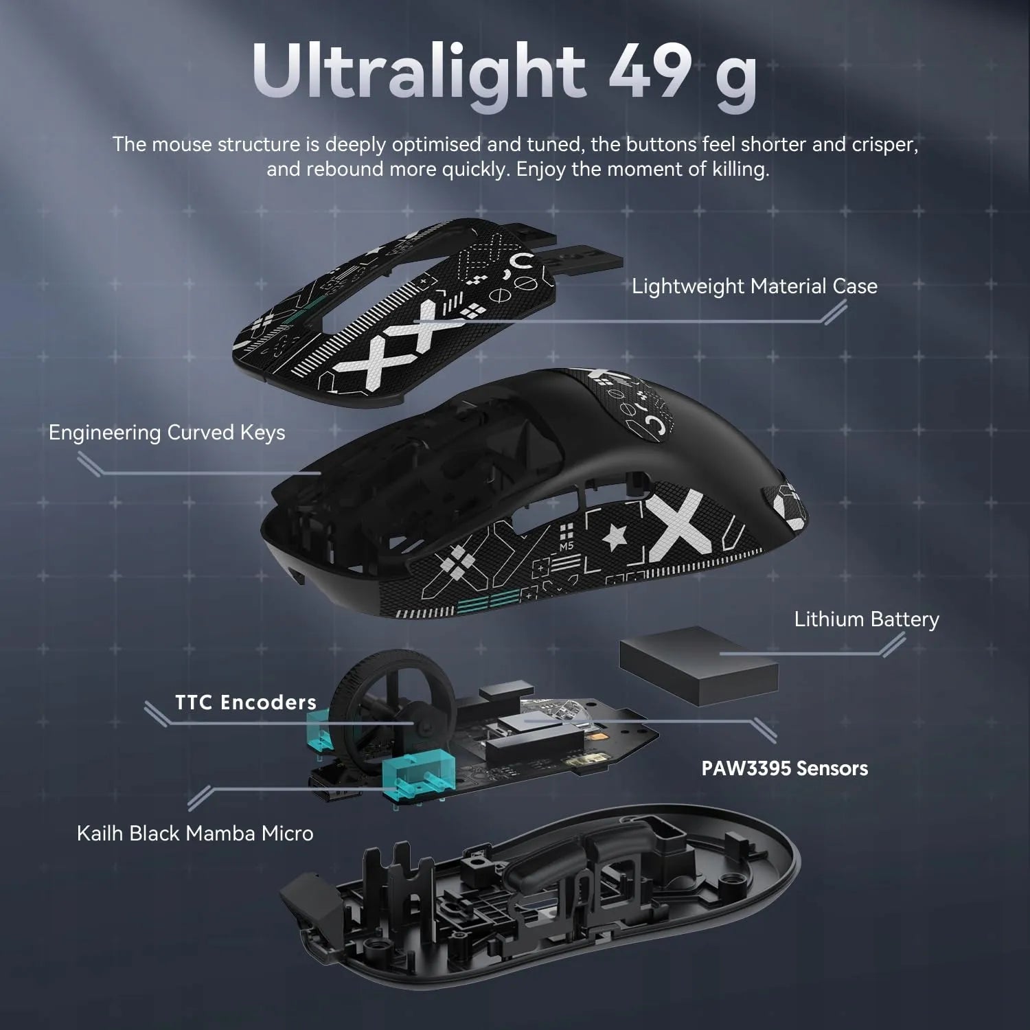 Belaidė pelė Attack Shark ATSK-X3-B optinis jutiklis