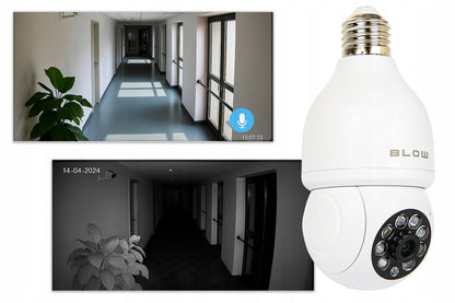 Belaidė vidinė pasukama IP kamera BLOW T-833 su E27 lizdu, 3MP, WiFi, Tuya