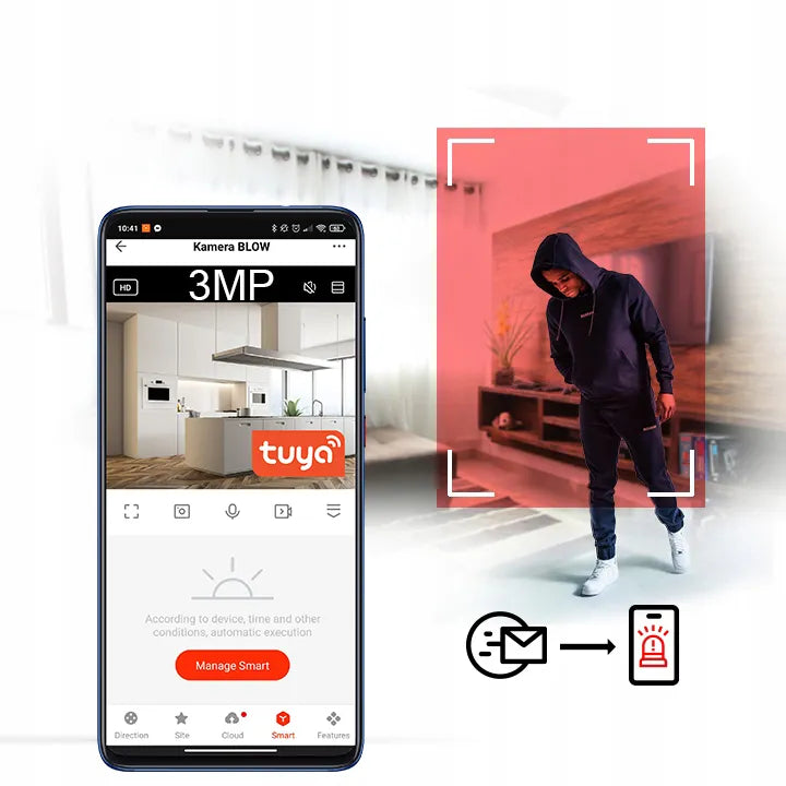 Belaidė vidinė pasukama IP kamera BLOW T-833 su E27 lizdu, 3MP, WiFi, Tuya
