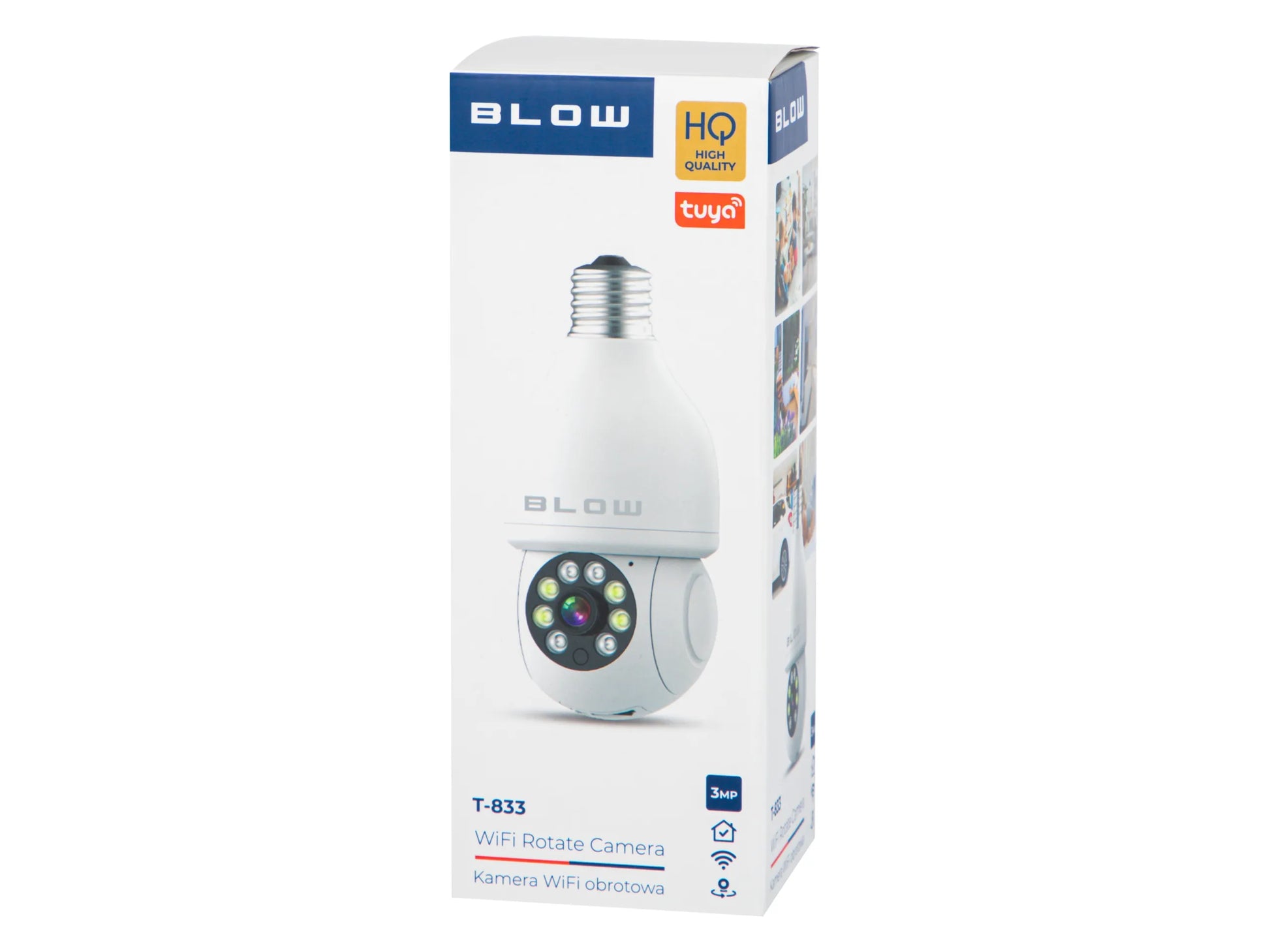 Belaidė vidinė pasukama IP kamera BLOW T-833 su E27 lizdu, 3MP, WiFi, Tuya