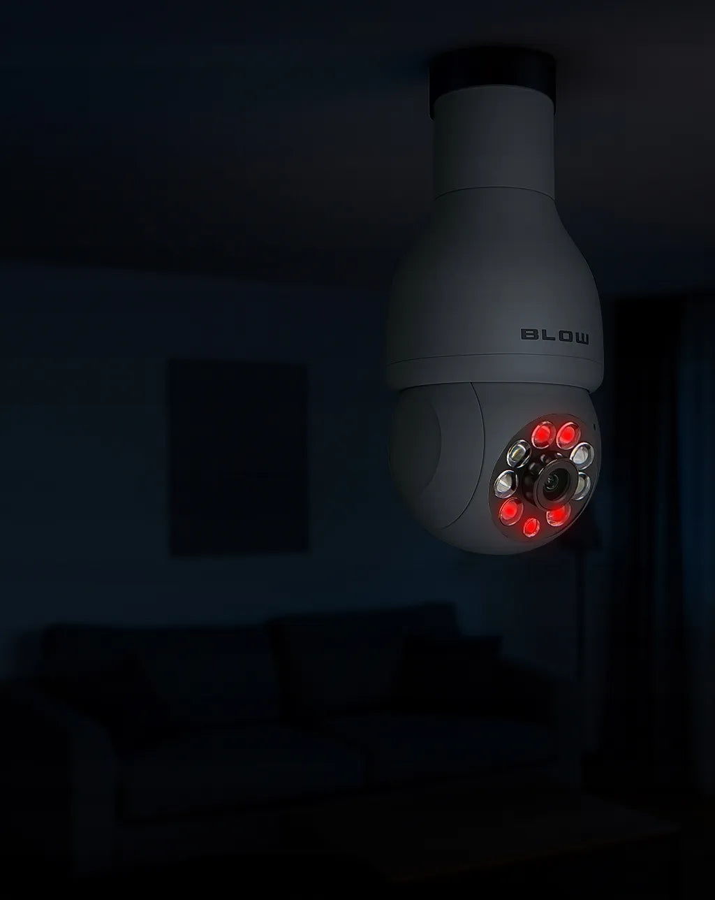 Belaidė vidinė pasukama IP kamera BLOW T-833 su E27 lizdu, 3MP, WiFi, Tuya