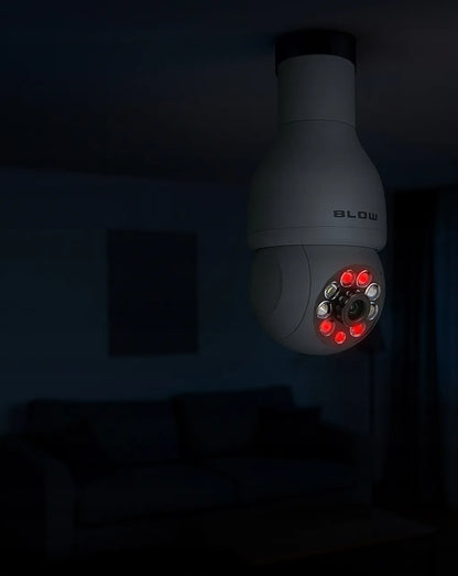 Belaidė vidinė pasukama IP kamera BLOW T-833 su E27 lizdu, 3MP, WiFi, Tuya
