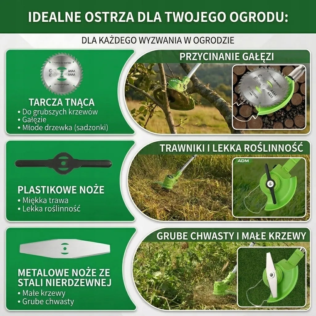 Belaidė žoliapjovė / trimeris ADM su 2x 21V akumuliatoriais