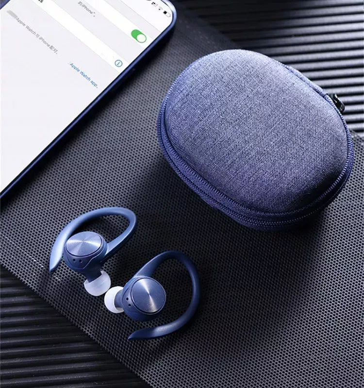 Belaidės sportinės ausinės LEMON TWS su „Bluetooth“ ir įkrovimo dėklu, mėlynos