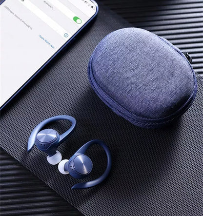 Belaidės sportinės ausinės LEMON TWS su „Bluetooth“ ir įkrovimo dėklu, mėlynos